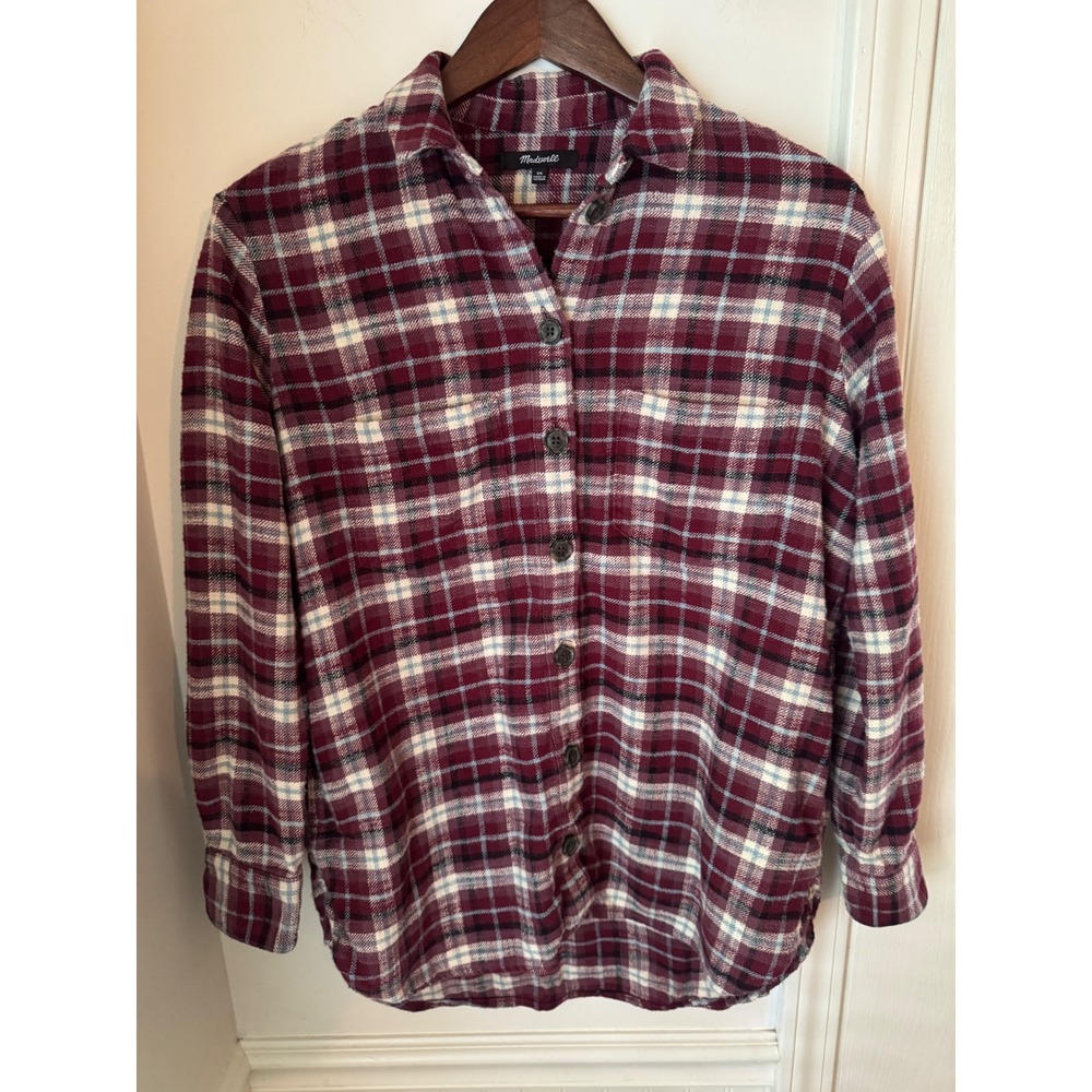 Madewell Womens Burgundy Plaid Flannel Button Down Shirt XS CKP456124318